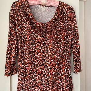 Elegant Orange and Black 3/4 Sleeve Blouse